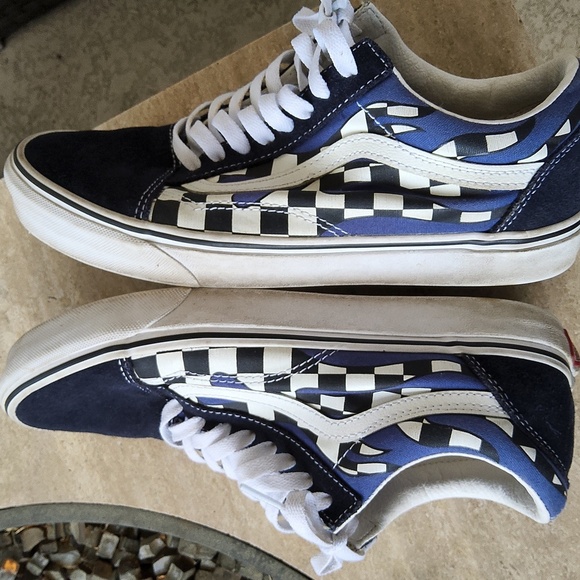 Vans Sneakers Checkboard Flame Blue & White design Size Men 8.5 Size Women 10 - Picture 10 of 14